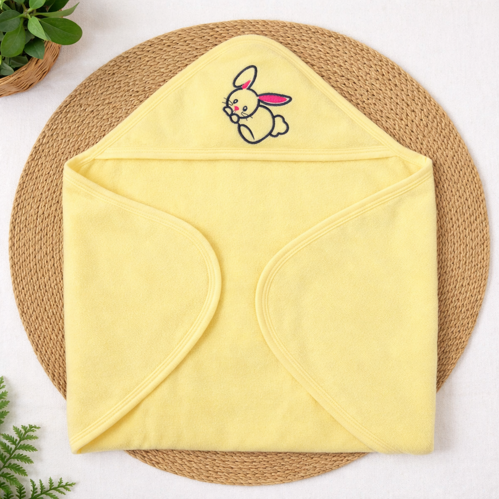 Plain Fleece Hooded Towel - Wrapping Towel -yellow Rabbit code:NBE,Knit